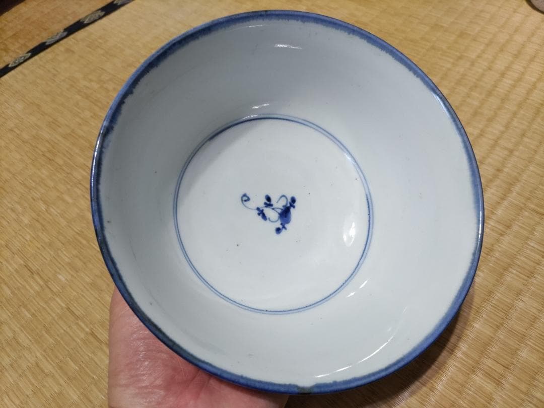 新渡 染付 霊芝紋・なずな紋 鉢（19㎝）中国・無傷 本物