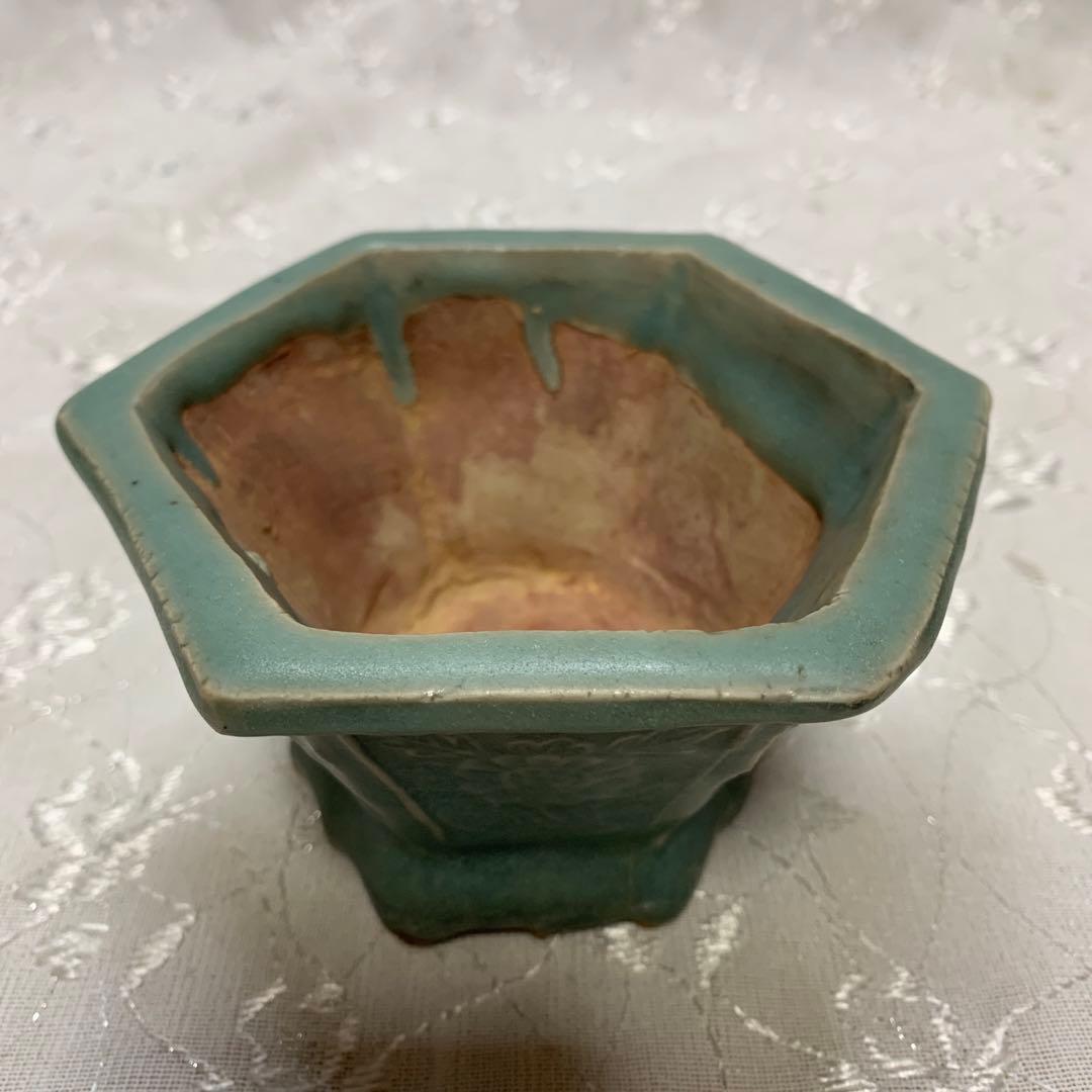 青磁 六角 盆栽鉢