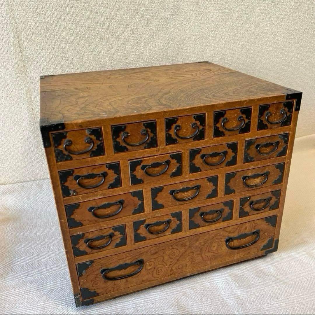 最終】小箪笥 薬箱 裁縫箱 小物棚 17杯 和モダン テレビ台 隠