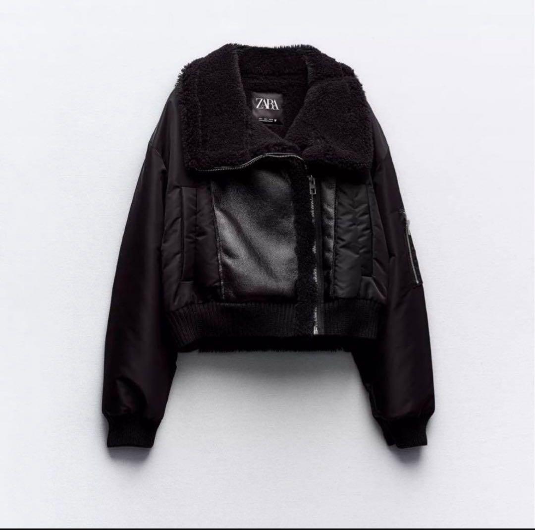 ZARA ボア×レザージャケット Y2K 短丈 ブラック - メルカリ