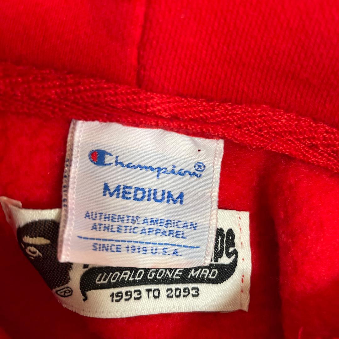 激レア アベイシングエイプ Champion コラボ パーカー 赤 M