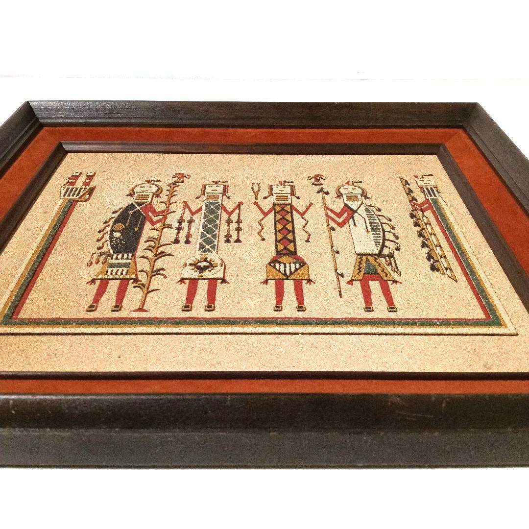 ネイティブアメリカン ナバホ族 木製フレーム 文化的装飾品 砂絵 サンドアート