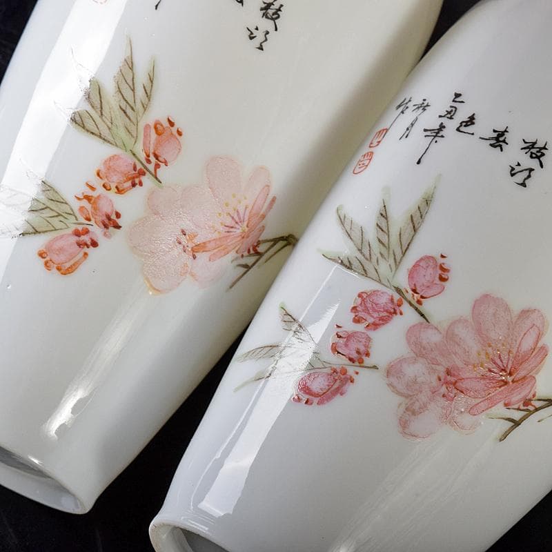 中国 中国景徳鎮製 薄胎 粉彩 漢詩花鳥文瓶 一對 C R8384 - メルカリ