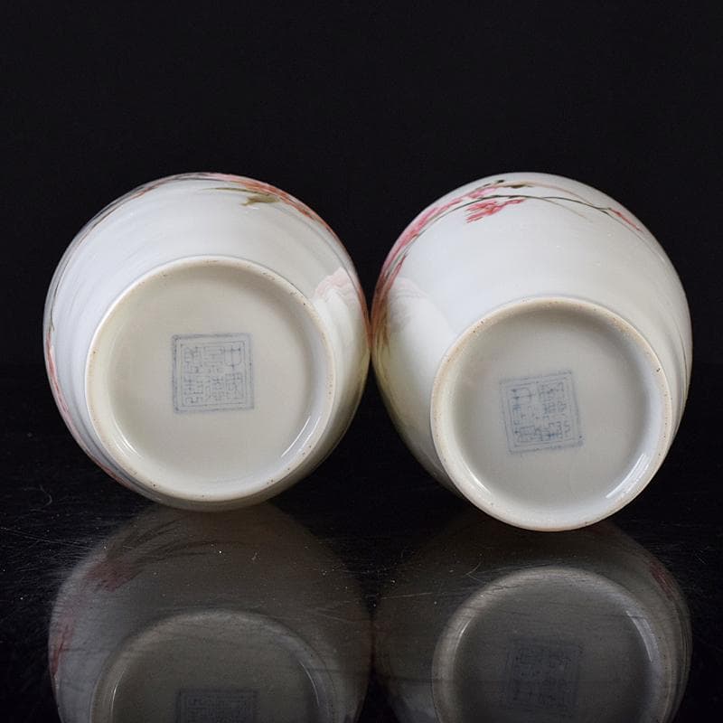 中国 中国景徳鎮製 薄胎 粉彩 漢詩花鳥文瓶 一對 C R8384 - メルカリ