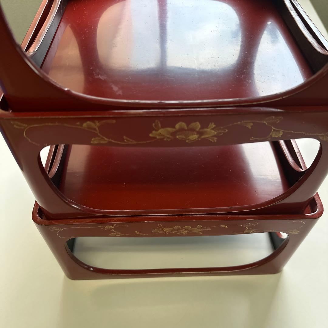 赤い持ち手付き正方形膳　５枚