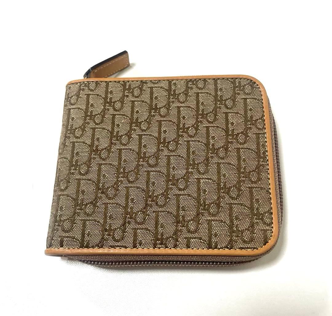超美品】Dior ディオール 二つ折り財布 トロッター柄 ブラウン 袋付き