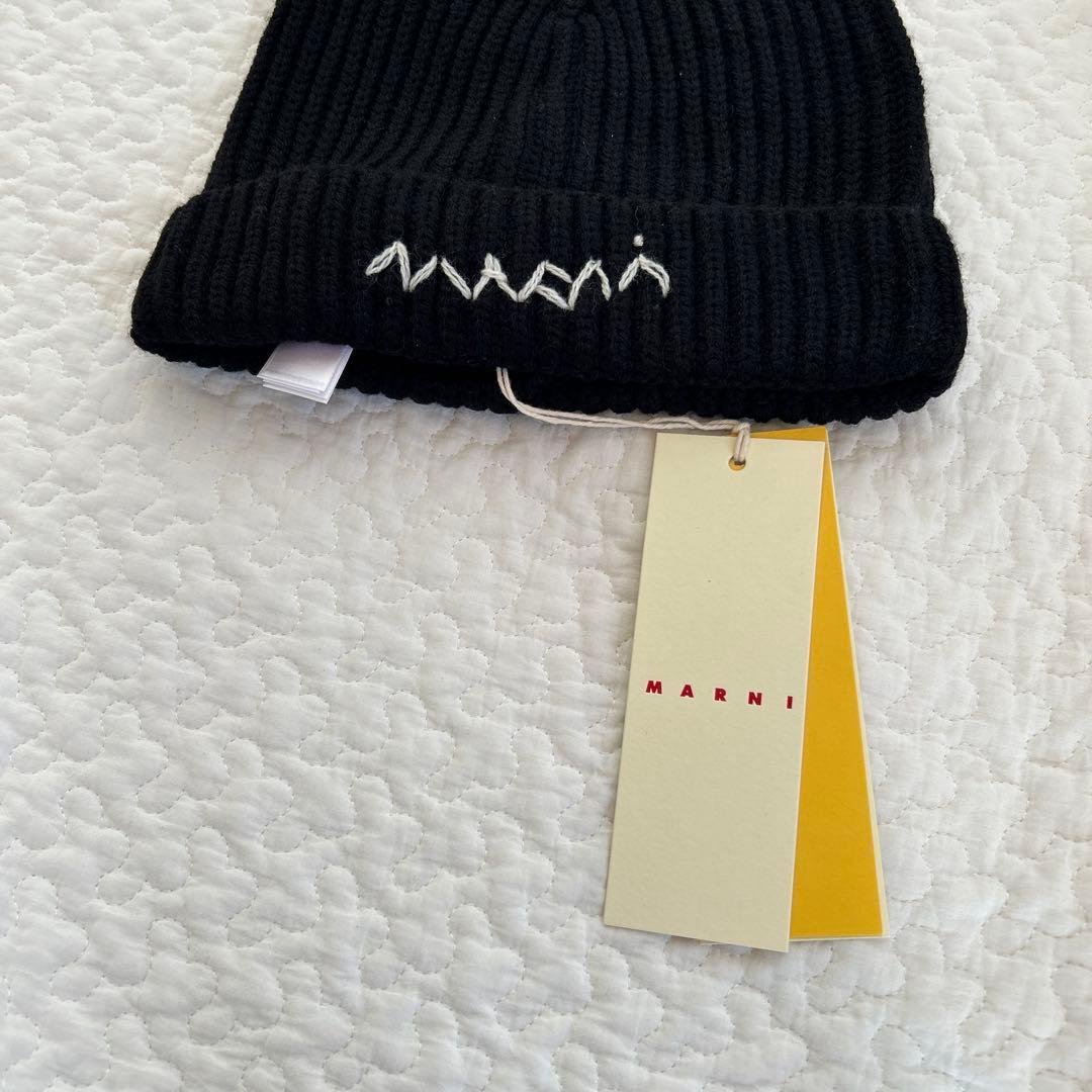 ☆プレゼントに☆【MARNI】刺繍ロゴ リブ ニット帽 ニットキャップ