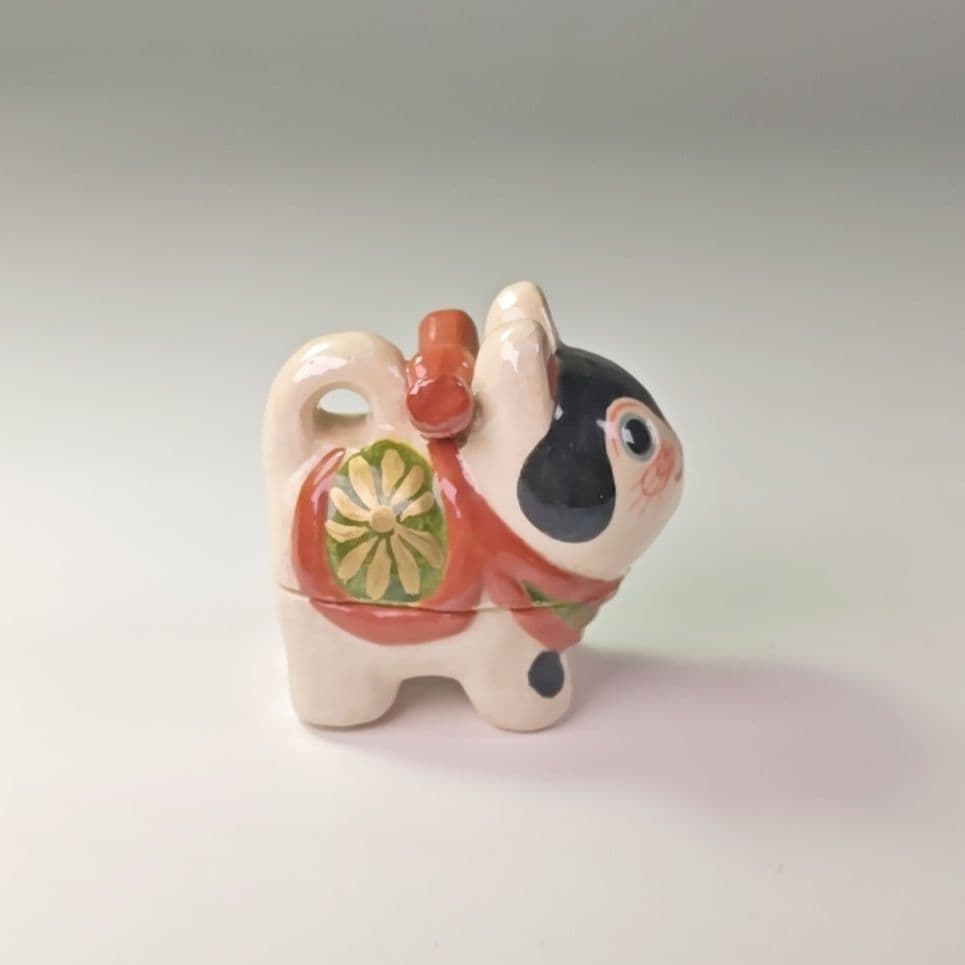 ウ317 香合『伊東桂楽造』『干支　はりこ　犬　香合　共箱』茶道具