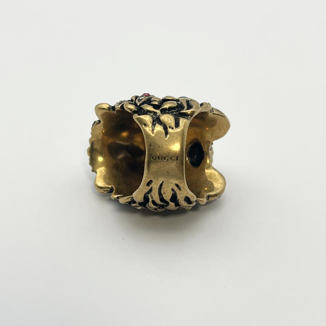 亀様 グッチ ライオンヘッド マルチカラー ラインストーン GP リング 指輪