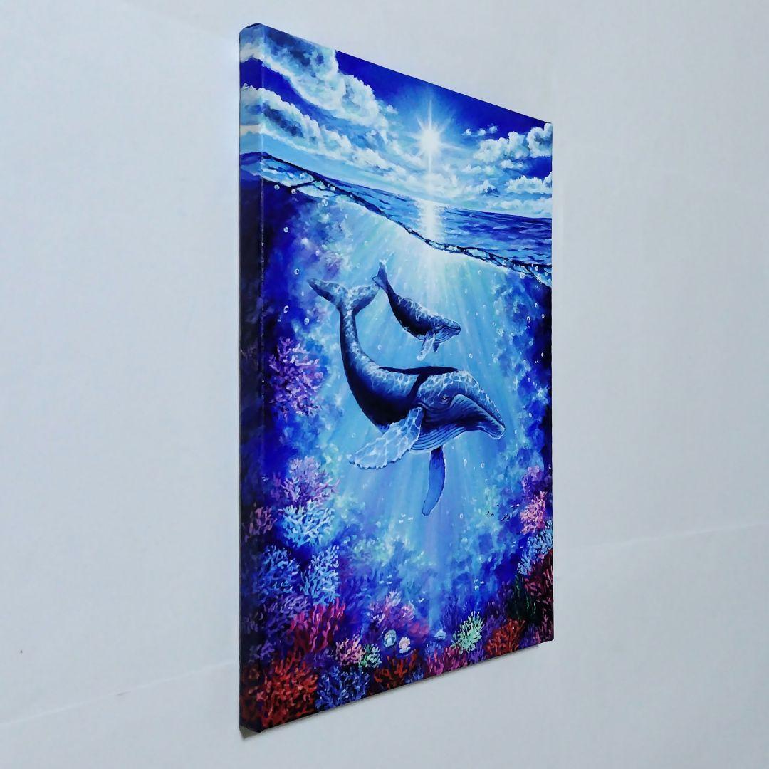 鯨の親子】アクリル画 F6 風景画 絵画 原画 動物画