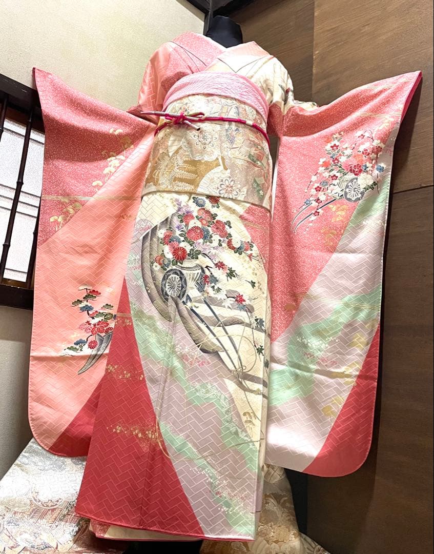 振袖 フルセット6点サイズS〜M 花車文 金彩 正絹