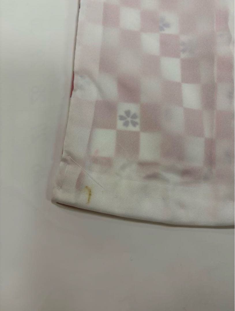 七五三　3歳女の子　着物セット　ピンク市松　紫桜　オフ白　乱菊　クリーム色　新品