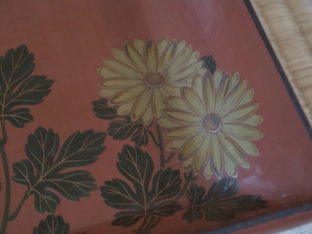 高井白陽　菓子器　漆工芸　菊蒔絵　お盆　箱付　Q1860