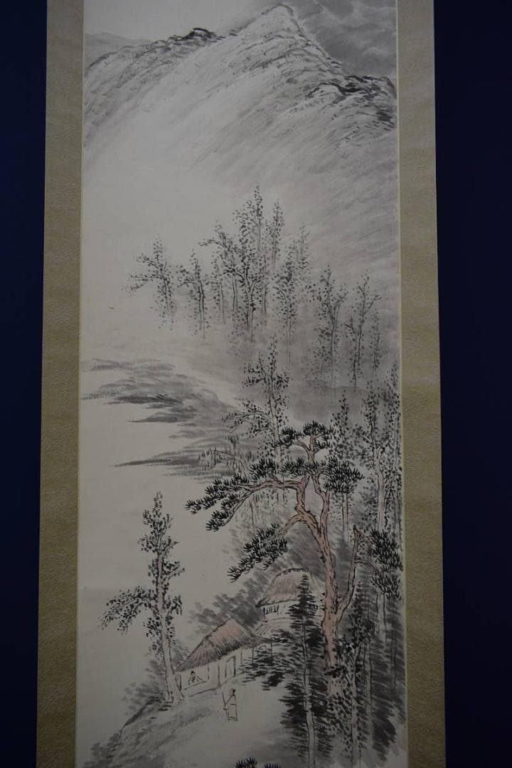 真作/田近竹邨/山水人物画賛/桐共箱付/布袋屋掛軸HH-90