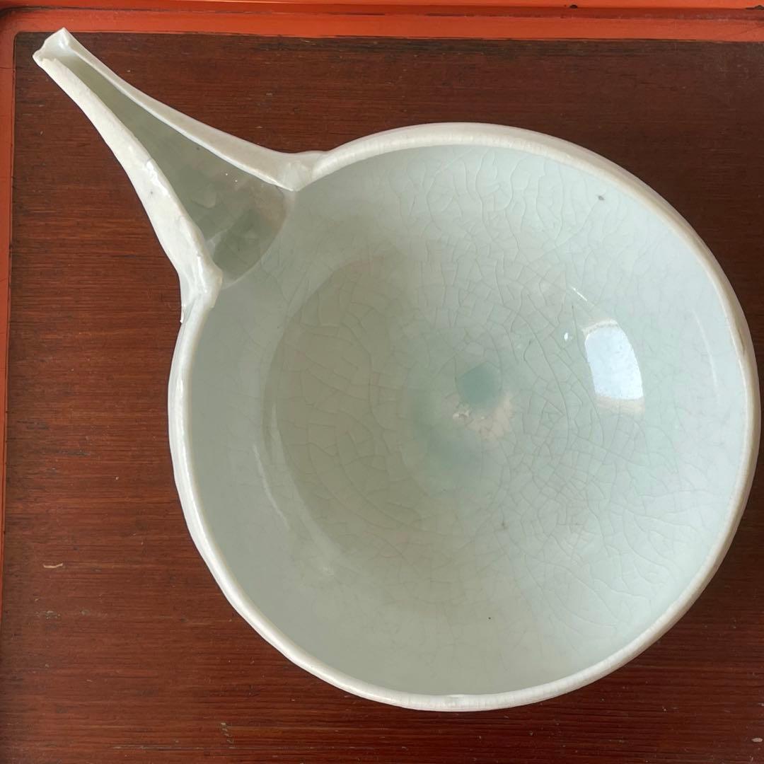 作家物 陶芸家 加藤委 つぶさ 川小牧白磁片口 オブジェ 青白磁 川小牧