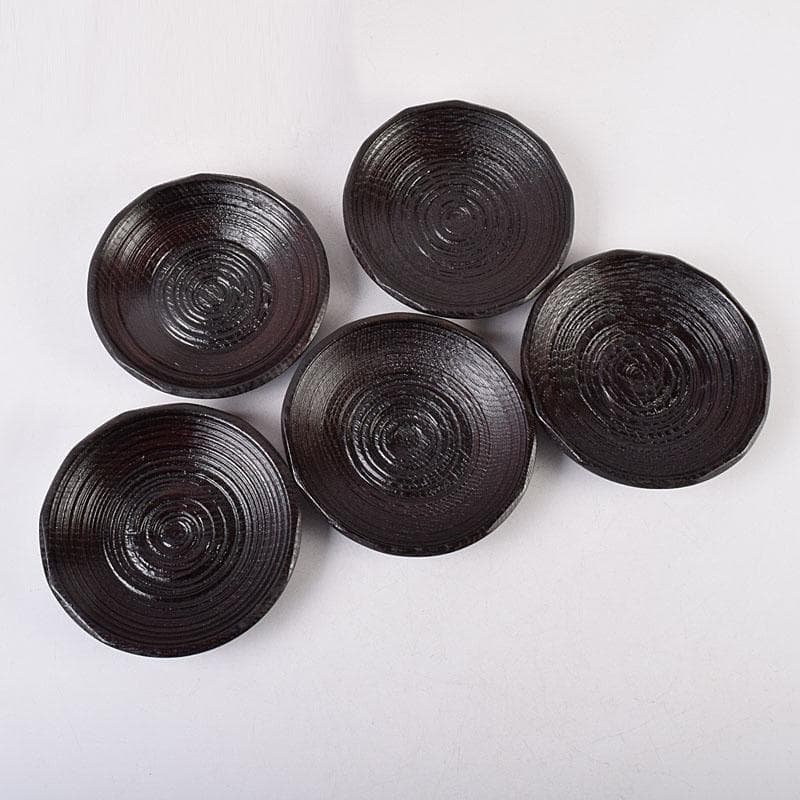 煎茶道具　漆芸家　村瀬治兵衛作　本漆　沢栗　茶托　五客　V　R8903