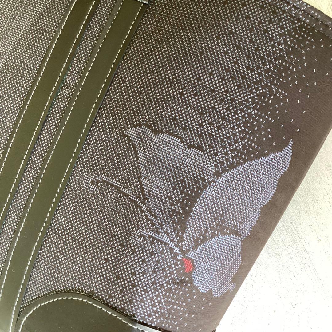 着物リメイク 大島紬 × 本革 舞蝶紋 トートバッグ ハンドメイド 和装バッグ