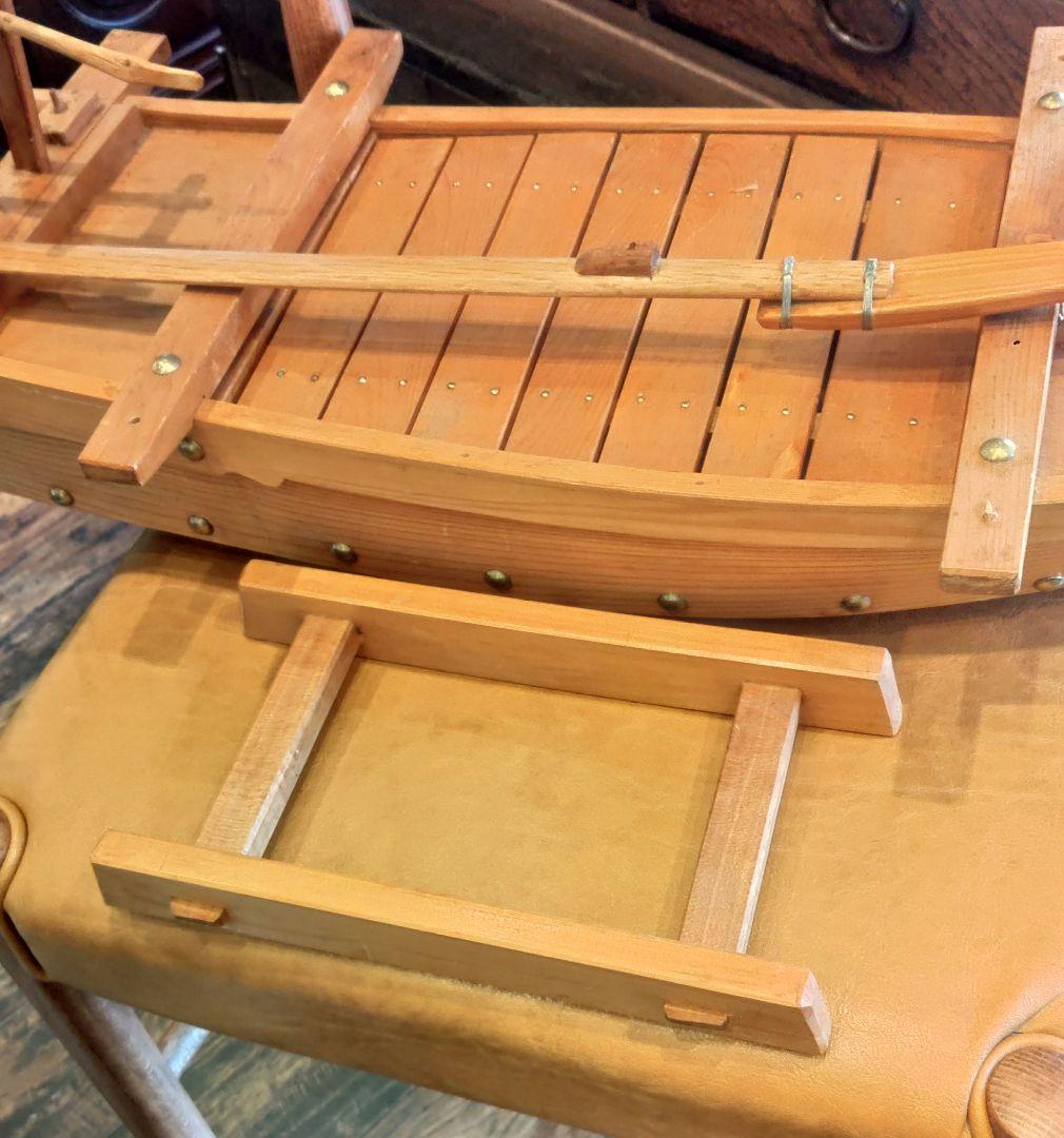 舟型 模型 木製 櫂 旗 台座付き 船盛用