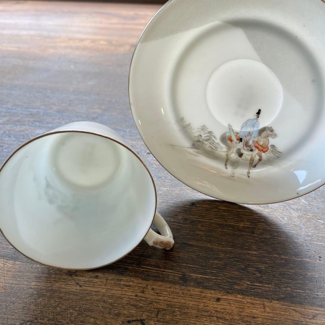 横浜焼 井村製 明治 輸出手 アンティーク カップ＆ソーサー1客 業平東下り