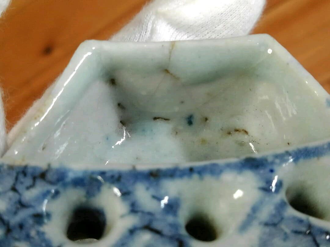 ♥中国製 【 青華 水孟 桐箱付き 】 書道具 染付 骨董品