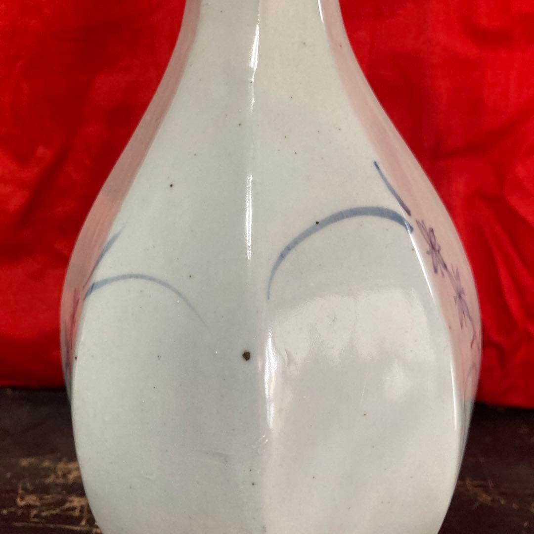 李朝 染付 面取瓶 徳利 秋草文