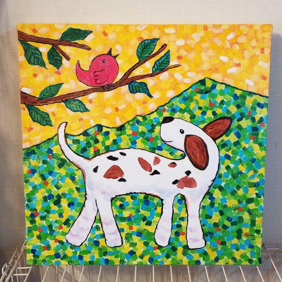 油絵　Yumiko確認　友だちの歌を聴く犬 油絵 Yumiko様専用確認 友だちの歌を聴く犬