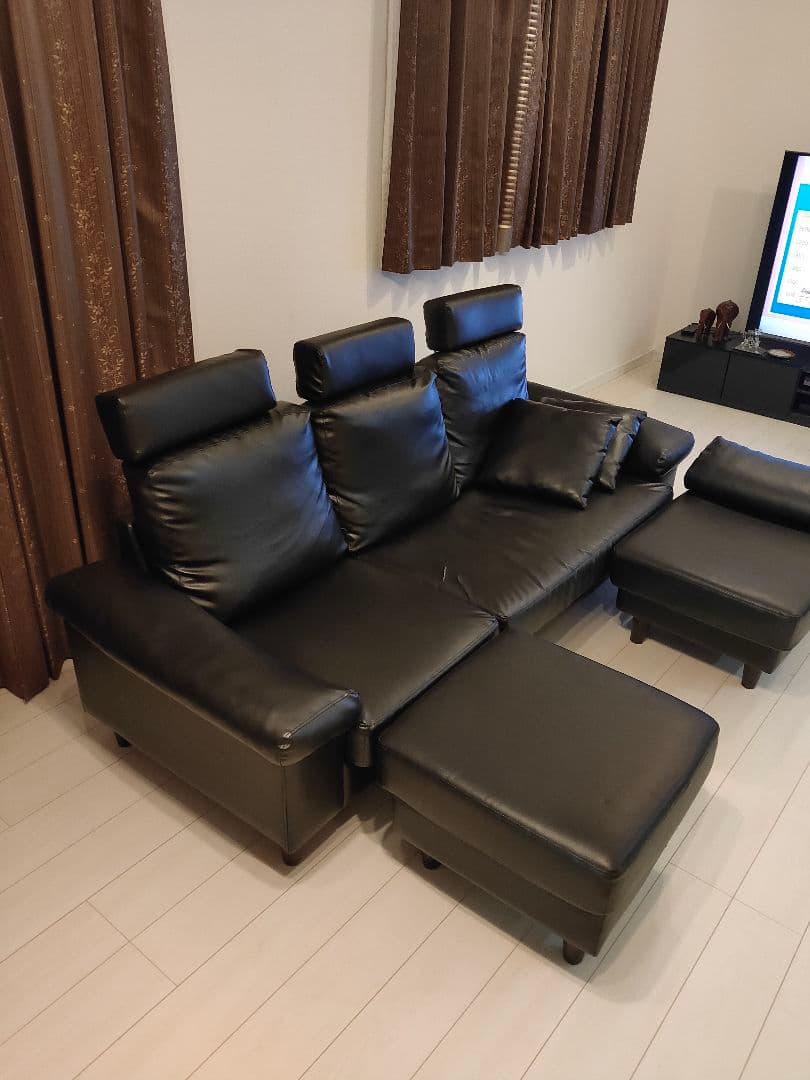 L字型黒ソファセット 合成皮革、引き取り限定