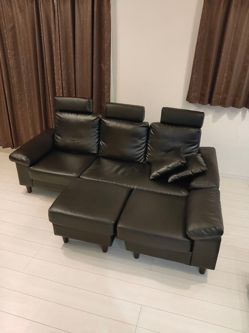 L字型黒ソファセット 合成皮革、引き取り限定