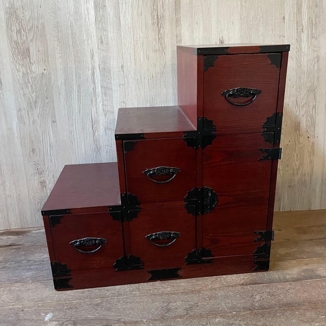 階段箪笥 昭和レトロ 左下り 飾り棚 収納棚 アンティーク家具 小物収納