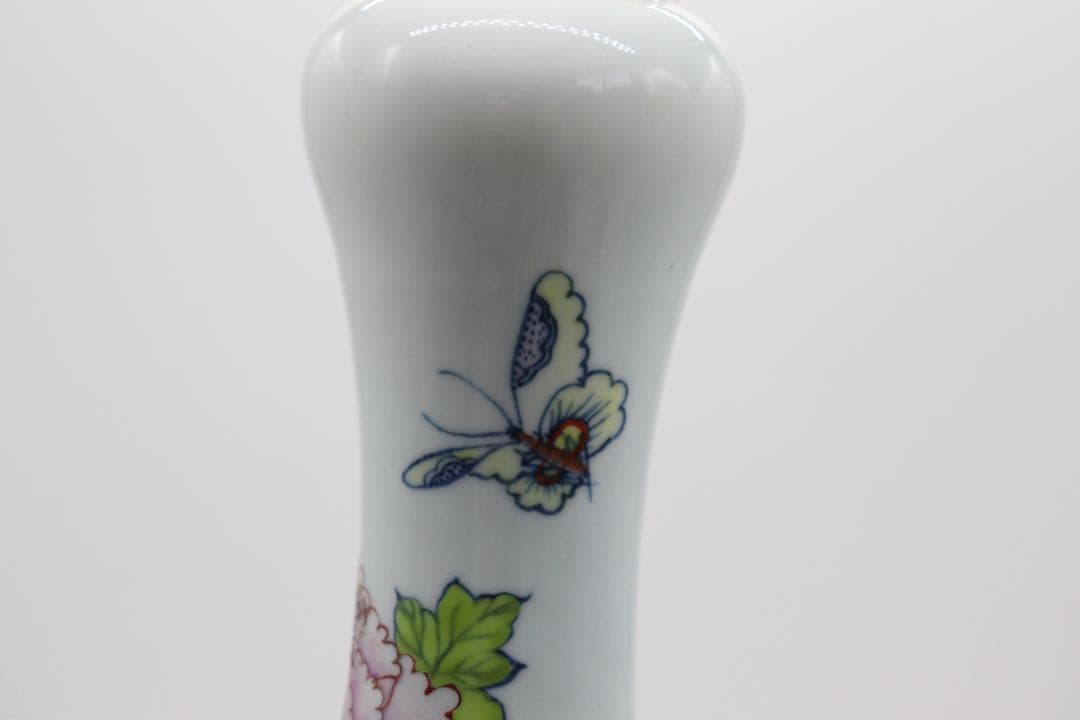 中国 とう彩 花卉紋蒜頭瓶 乾隆年製銘 送料込み250510
