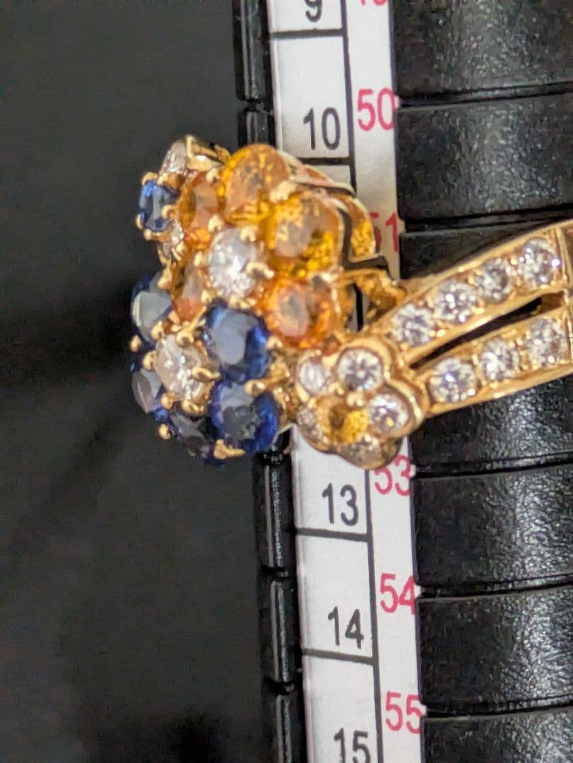 mayuブルーイエローサファイアダイヤモンドフラワーデザイン K18リング