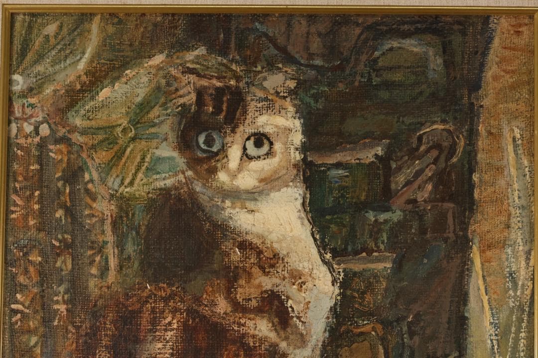 【模写】　藤田嗣治 「 猫 」　10号　油彩　サイン　タトウ　黄袋　BK094