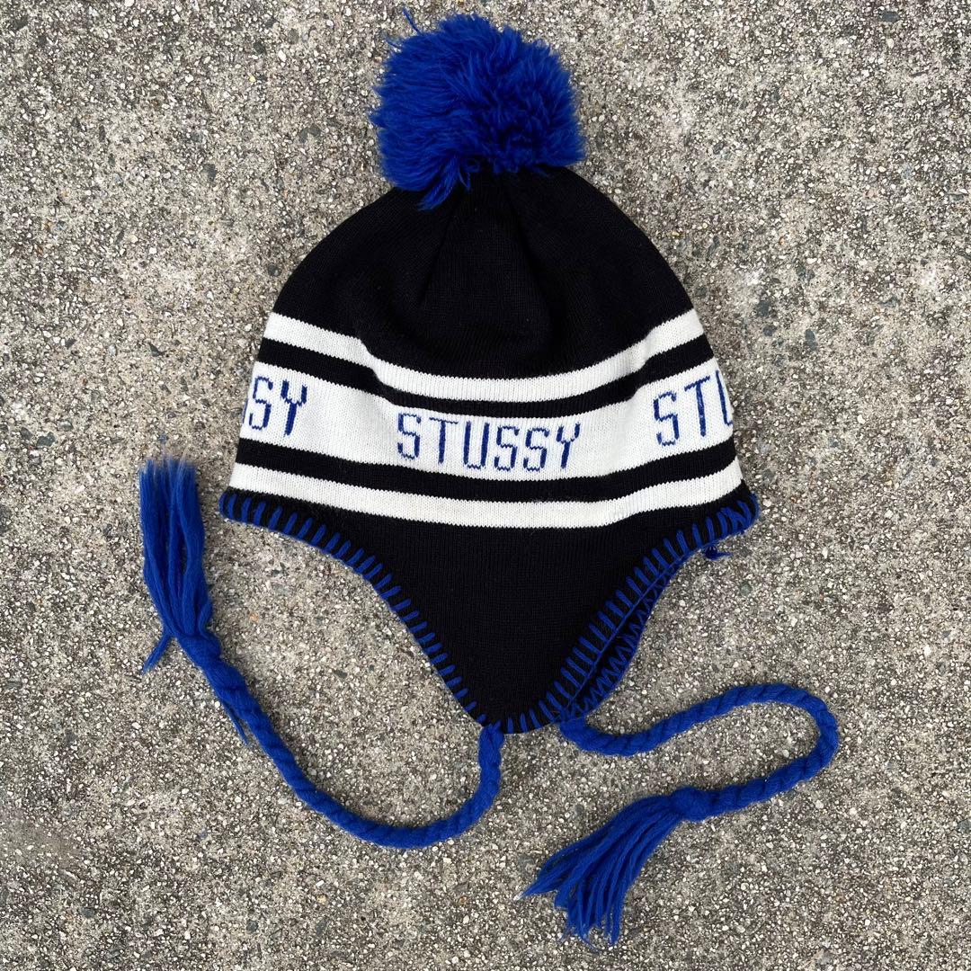 90s old stussy 金タグ ボンボンニット帽 black ブラック - メルカリ