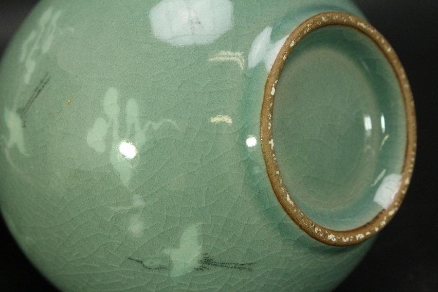 朝鮮美術 青磁 雲鶴紋 梅瓶 高22.5cm 東南陶窯 古堂趙斗彦(