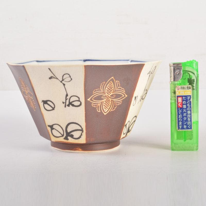 美濃焼 幸兵衛窯 加藤幸兵衛作 鉄絵花草文 八角向付 六客 共箱 C 6857A