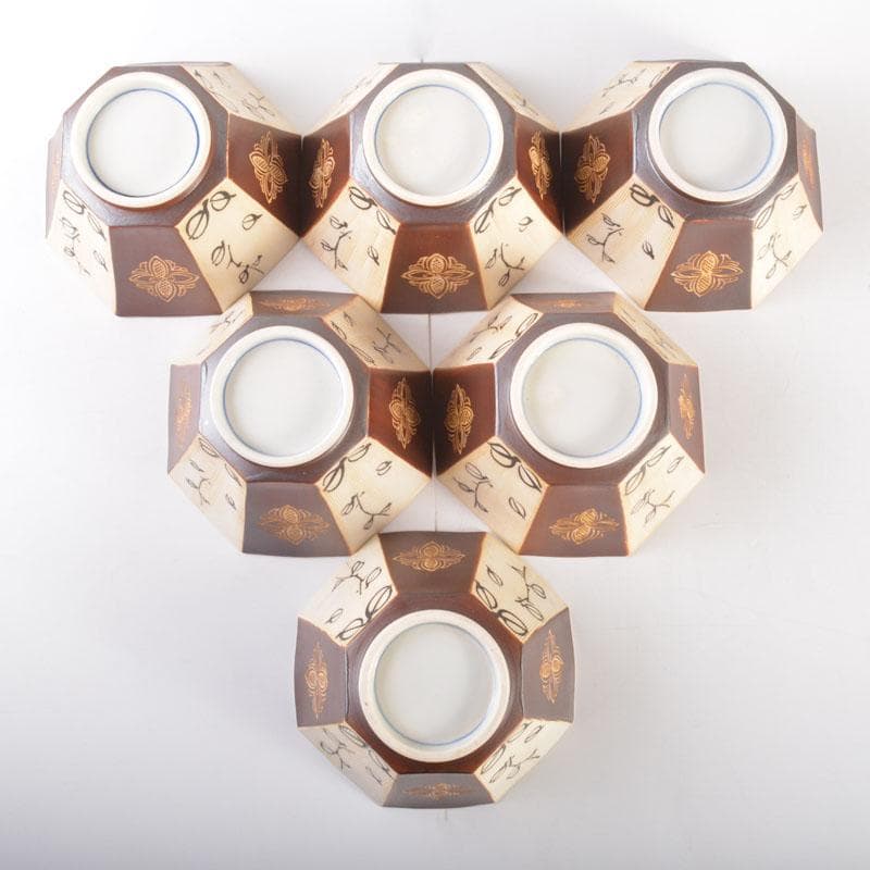 美濃焼 幸兵衛窯 加藤幸兵衛作 鉄絵花草文 八角向付 六客 共箱 C 6857A