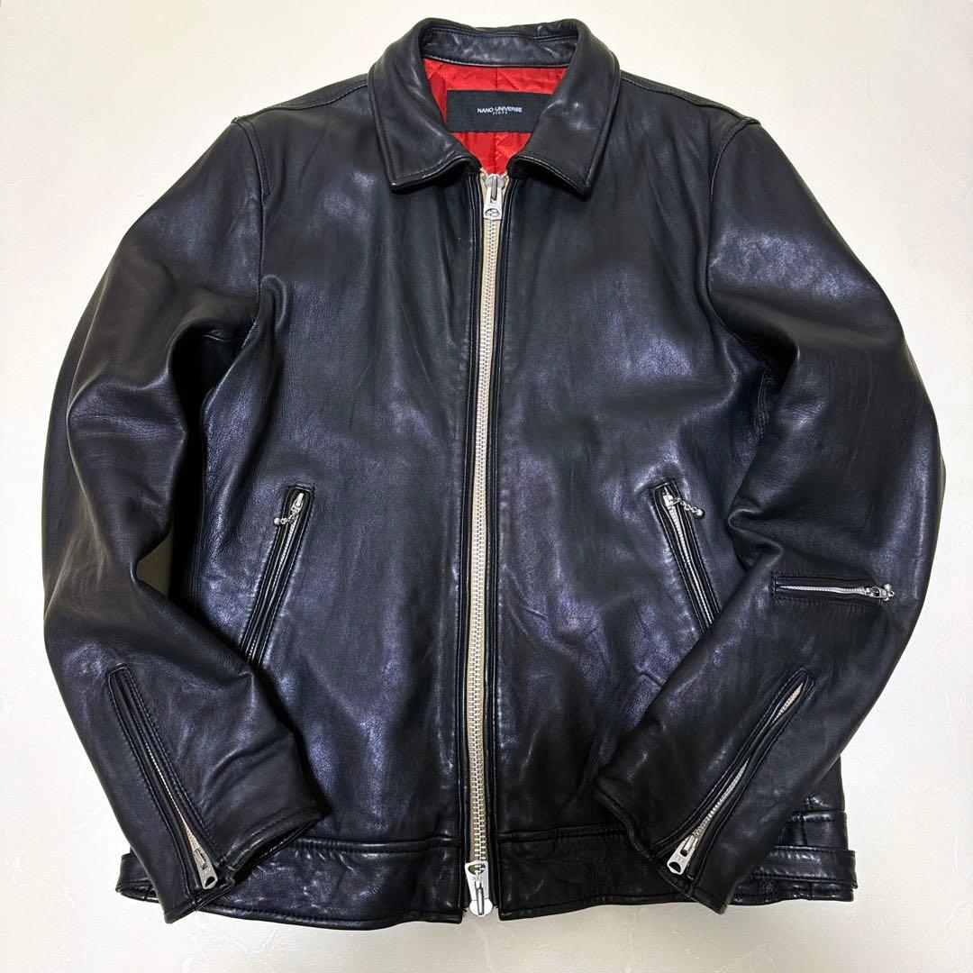 極美品】XLサイズ ナノユニバース シープスキン シングルライダース 黒