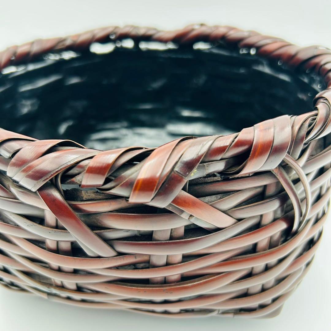 和田和一斎 煤竹 栄螺籠炭斗 淡々斎宗匠書付】共箱 共布 花籠