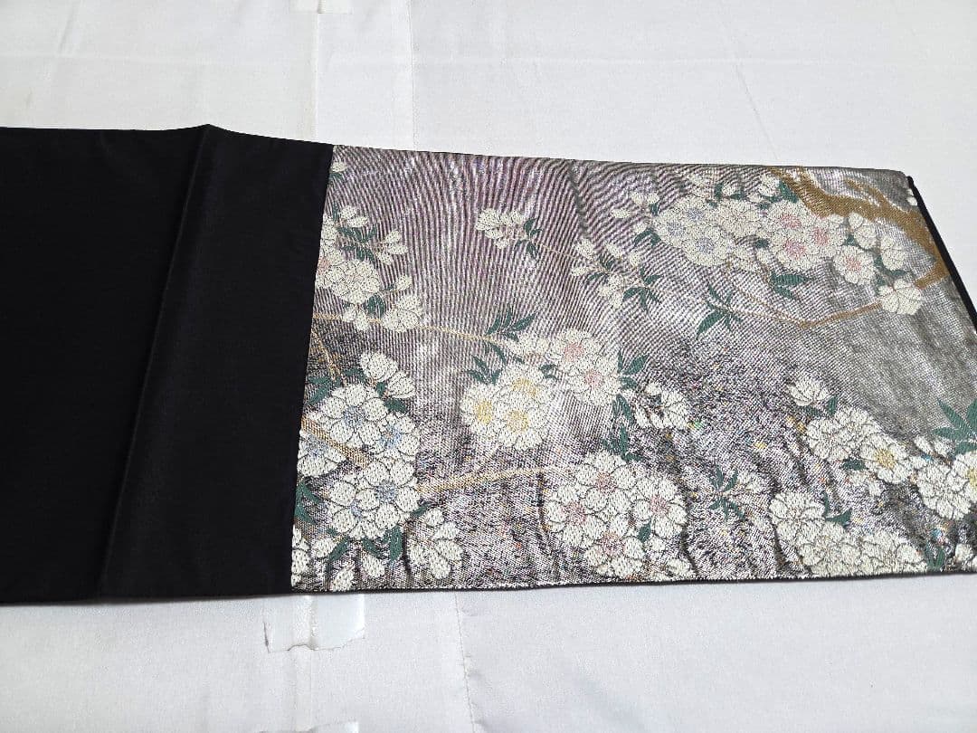 B◇着物くつろぎ 桜の花模様 金銀糸 六通 正絹 フォーマルな袋帯 23
