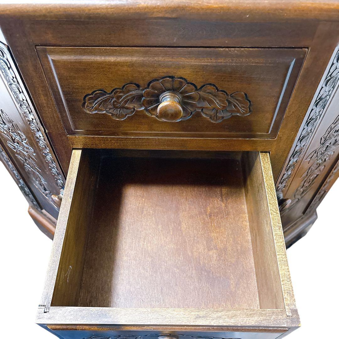 アンティーク 彫刻 チェスト 引き出し 4段 サイドボード キャビネット