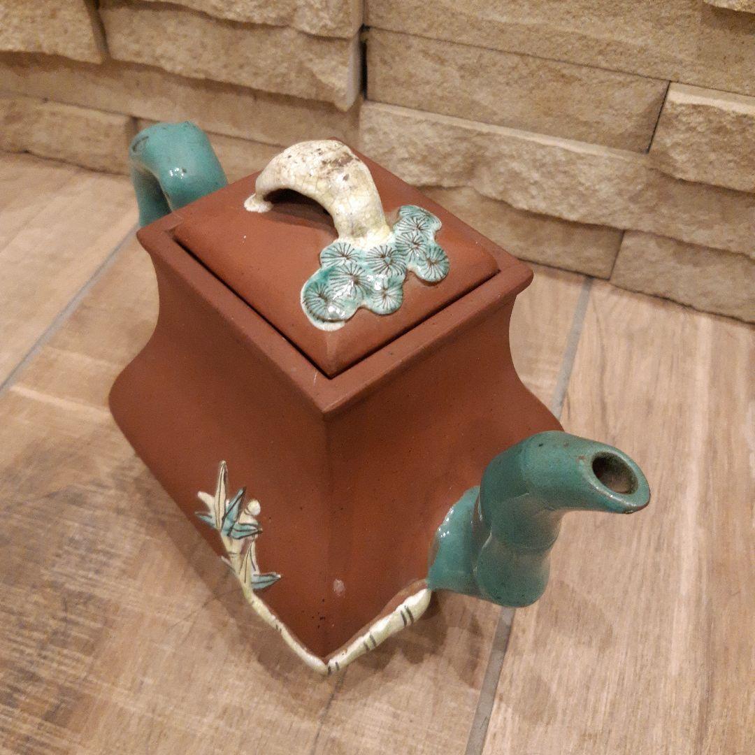 唐物 宜興紫砂 色絵花文 朱泥急須 単孔口 煎茶道具 ヴィンテージ