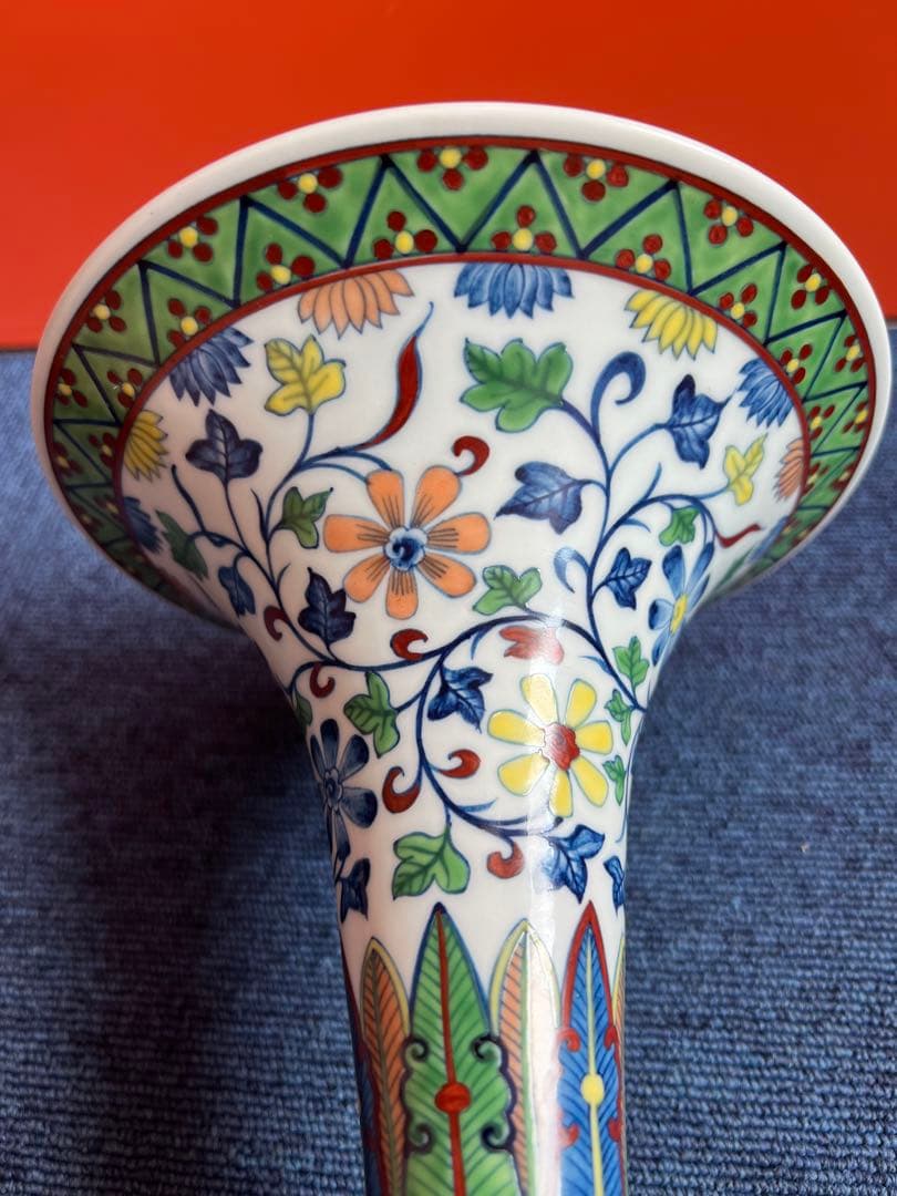 1124 中国　骨董　大明永楽年製　彩色花草文　花瓶　工芸品　時代物