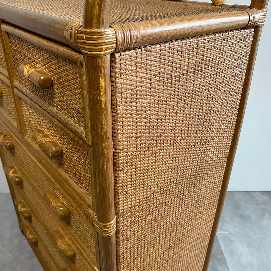 ヴィンテージ ラタン 籐 チェスト 棚 箪笥 6段 8杯 昭和レトロ 収納