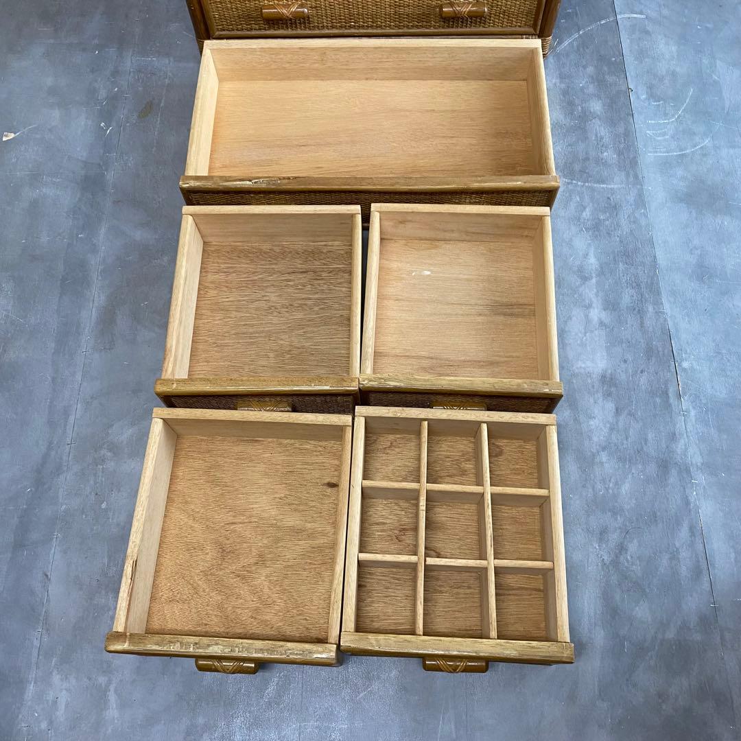 ヴィンテージ ラタン 籐 チェスト 棚 箪笥 6段 8杯 昭和レトロ 収納