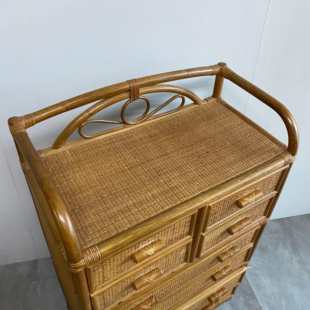 ヴィンテージ ラタン 籐 チェスト 棚 箪笥 6段 8杯 昭和レトロ 収納