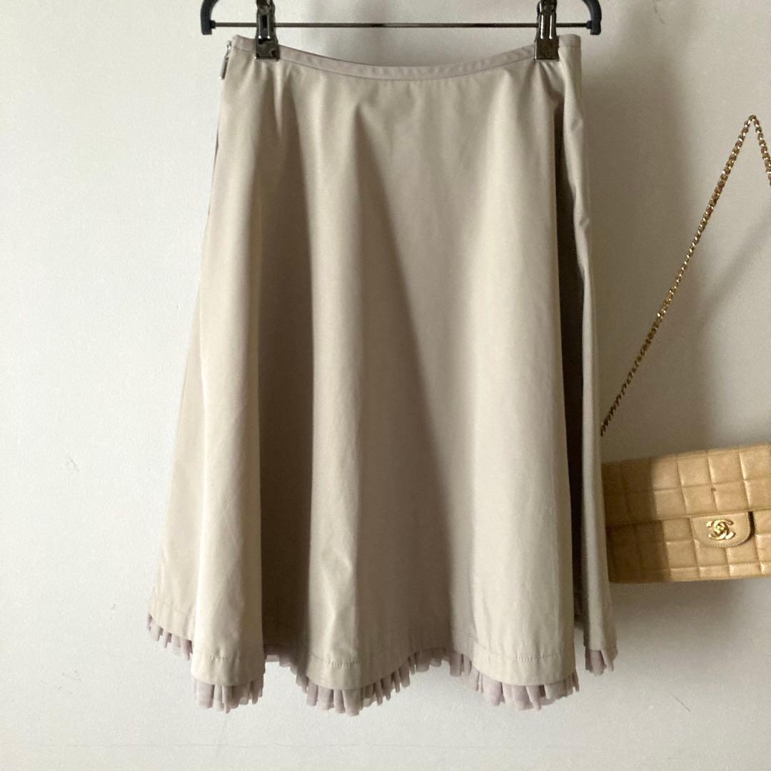 フォクシーニューヨーク＊裾フリルツヤ感サーキュラースカート 8万＊ベージュ