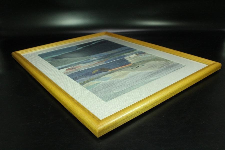 室内調度品 裂地風景画 額装 西陣 呉服屋蔵(K-LC936)