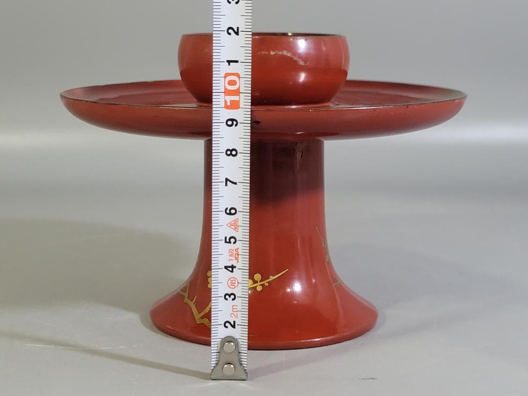 DT589 茶道具 朱塗 松竹梅蒔絵 天目台 時代物