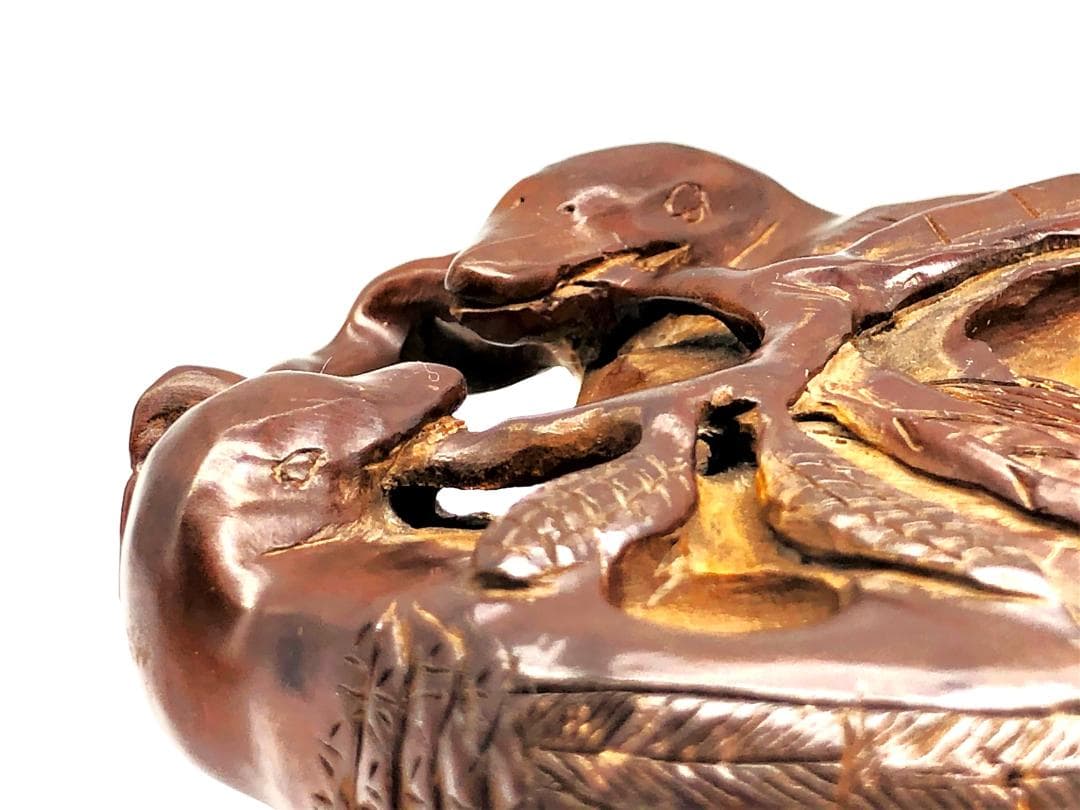 獺図木硯 】 カワウソ容彫り 骨董 桐箱付き