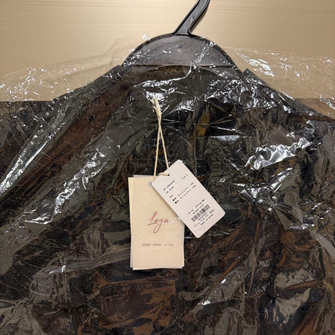 [新品] Leja フラップデザインフラワースパンコールAラインワンピースドレス